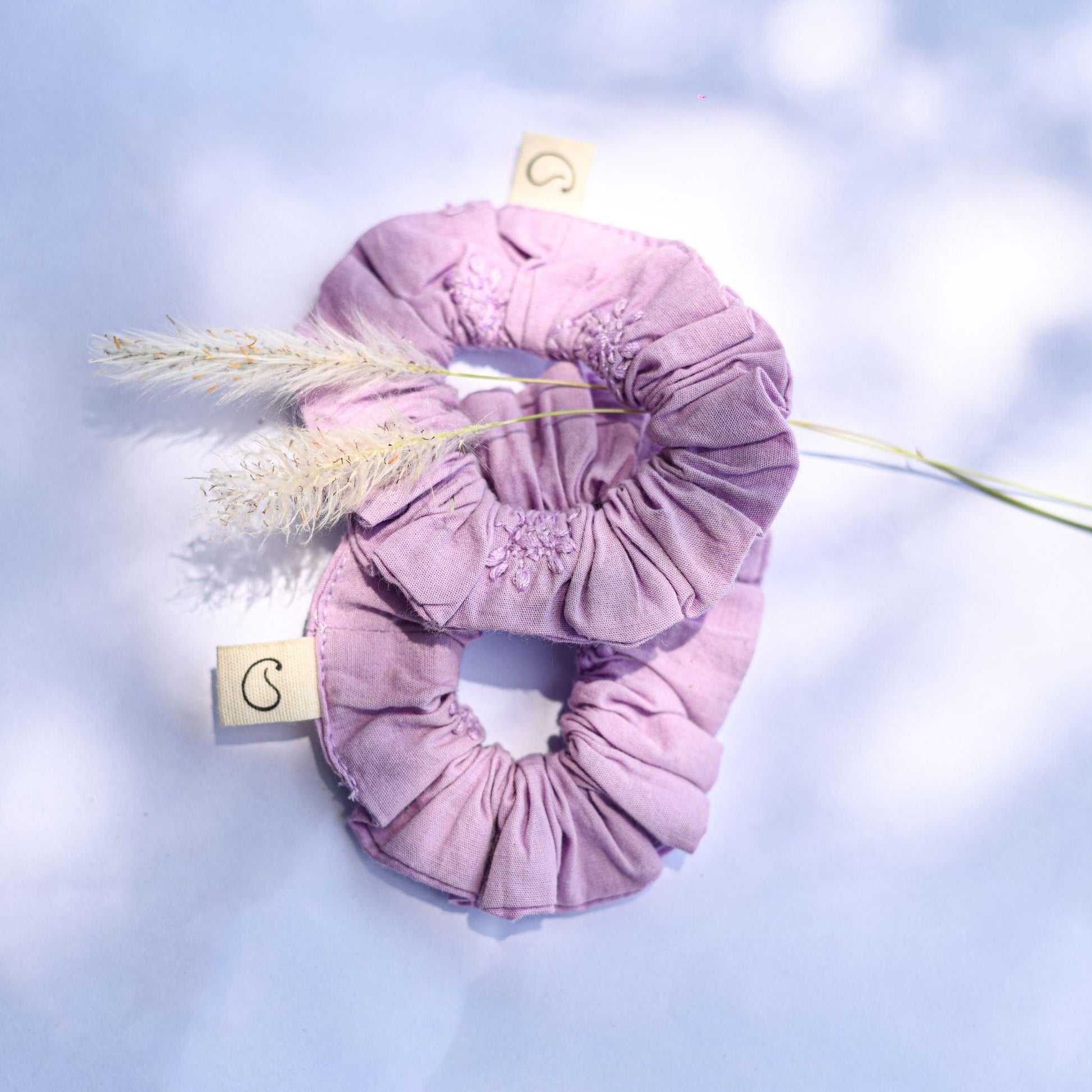 Lavender hair scrunchie made by recycled cotton  
