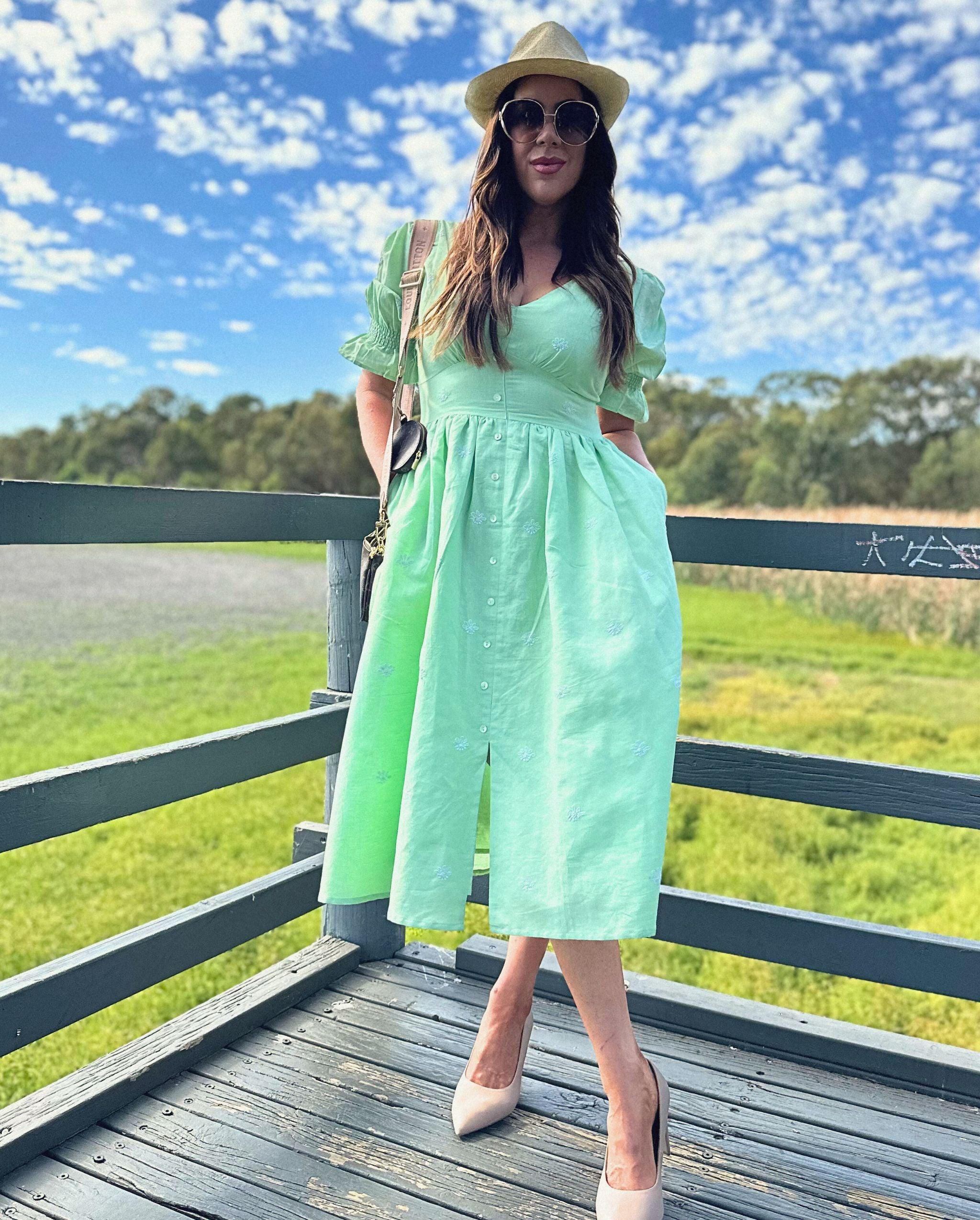 Green linen midi dress best sale