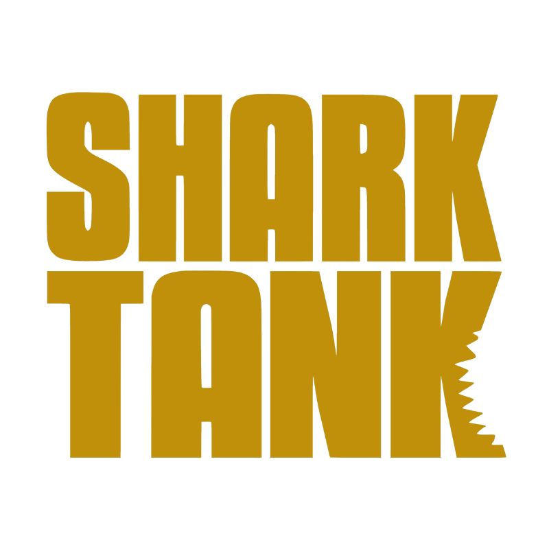 Gold 'Shark Tank' logo on a white background