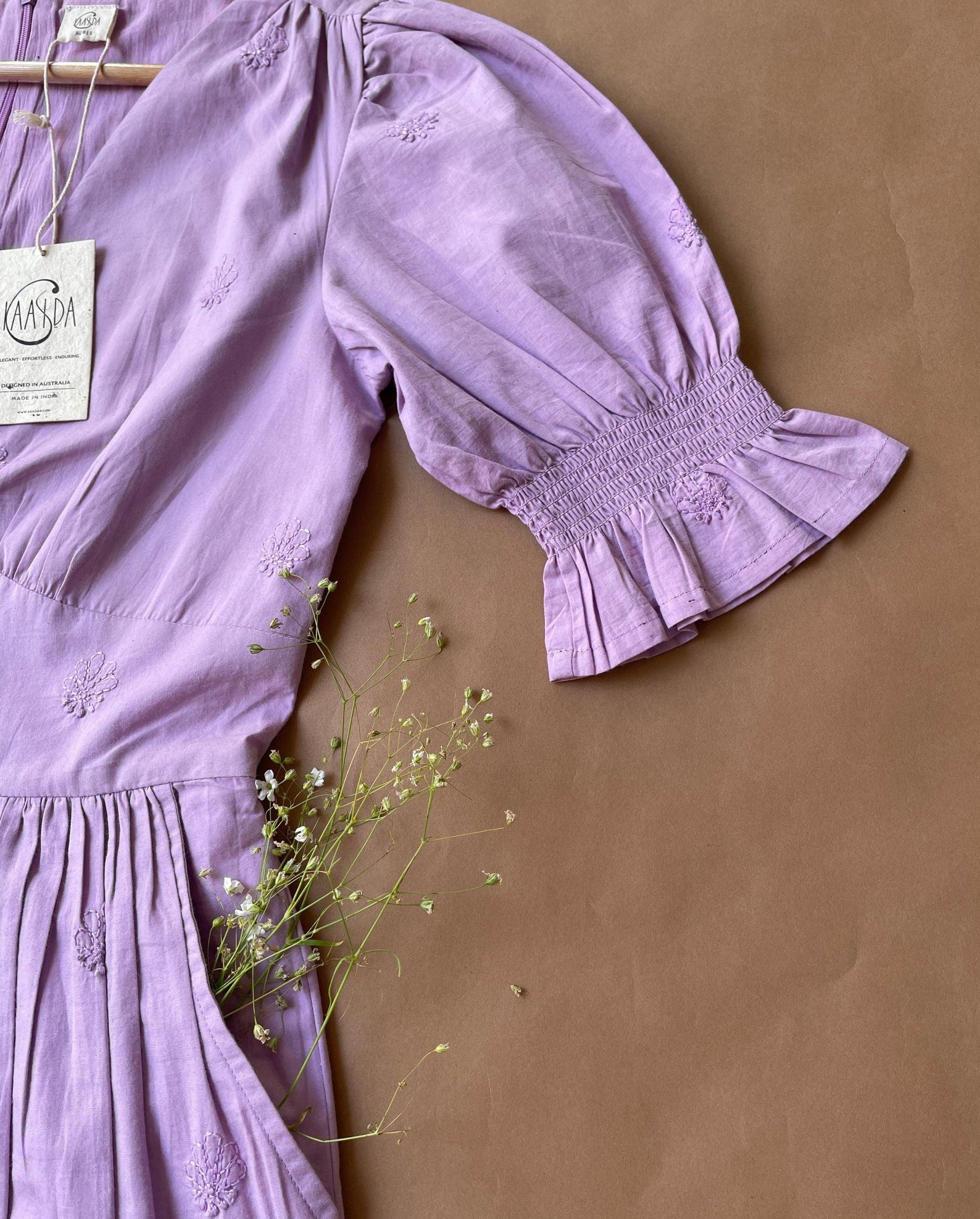 Aasia Lilac Midi Dress | Sustainable Indian Cotton Summer Dress Australia Kaasida Aasia Lilac Midi Dress | Sustainable Indian Cotton Summer Dress Australia Kaasida