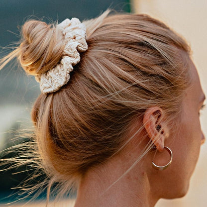 Hair scrunchie made with recycled fabric